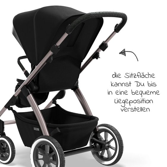 Moon 2in1 Kombi-Kinderwagen Relaxx Edition mit Sportsitz, Babywanne & Matratze, Lufträder - bis 22 kg - Black Grey Polish