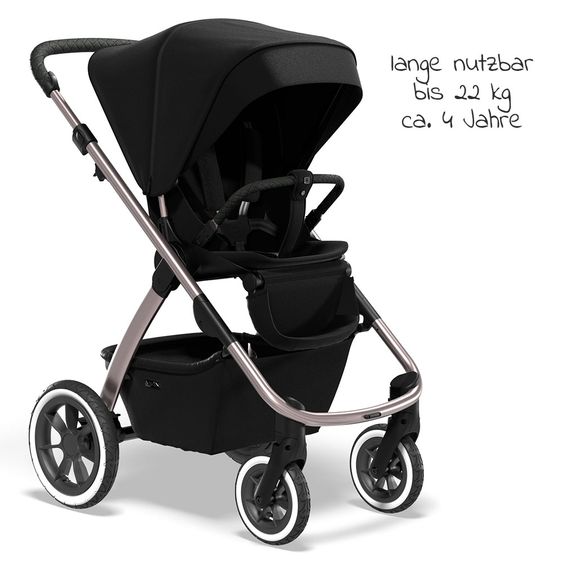 Moon 2in1 Kombi-Kinderwagen Relaxx Edition mit Sportsitz, Babywanne & Matratze, Lufträder - bis 22 kg - Black Grey Polish