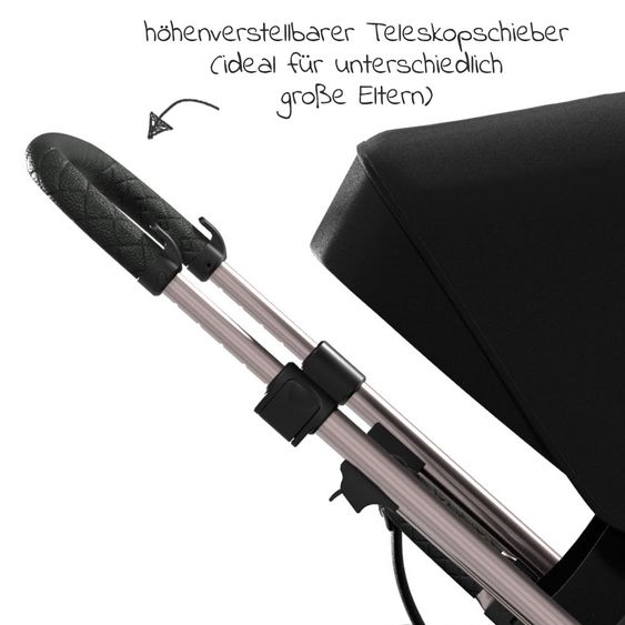 Moon 2in1 Kombi-Kinderwagen Relaxx Edition mit Sportsitz, Babywanne & Matratze, Lufträder - bis 22 kg - Black Grey Polish