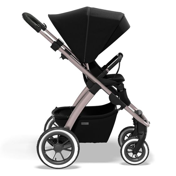 Moon 2in1 Kombi-Kinderwagen Relaxx Edition mit Sportsitz, Babywanne & Matratze, Lufträder - bis 22 kg - Black Grey Polish