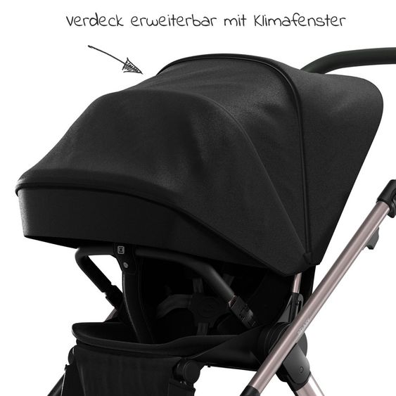 Moon 2in1 Kombi-Kinderwagen Relaxx Edition mit Sportsitz, Babywanne & Matratze, Lufträder - bis 22 kg - Black Grey Polish