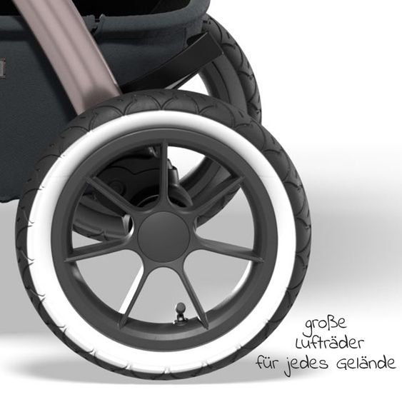 Moon 2in1 Kombi-Kinderwagen Relaxx Edition mit Sportsitz, Babywanne & Matratze, Lufträder - bis 22 kg - Black Grey Polish