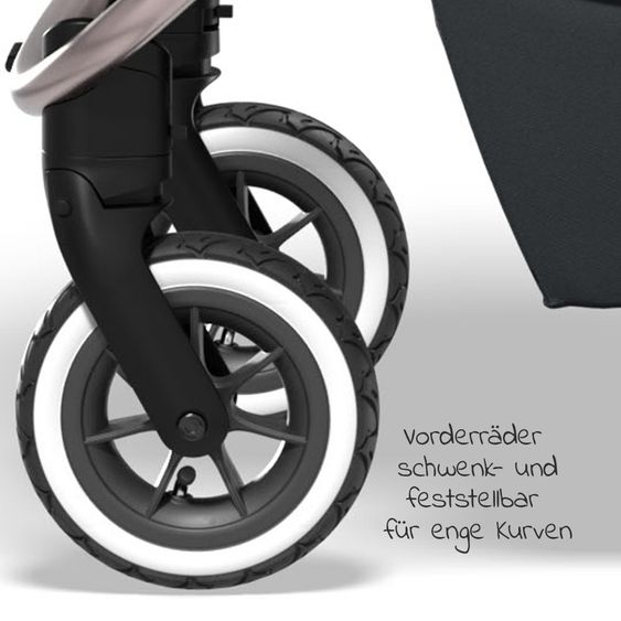 Moon 2in1 Kombi-Kinderwagen Relaxx Edition mit Sportsitz, Babywanne & Matratze, Lufträder - bis 22 kg - Black Grey Polish