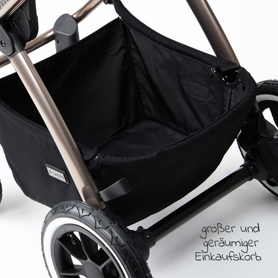 Moon 2in1 Kombi-Kinderwagen Relaxx Edition mit Sportsitz, Babywanne & Matratze, Lufträder - bis 22 kg - Black Grey Polish