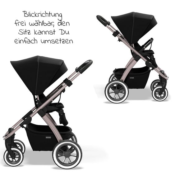 Moon 2in1 Kombi-Kinderwagen Relaxx Edition mit Sportsitz, Babywanne & Matratze, Lufträder - bis 22 kg - Black Grey Polish