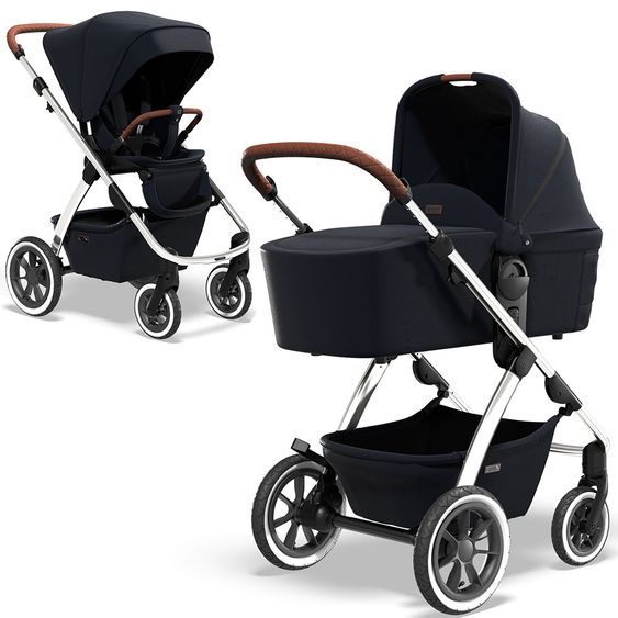 Moon 2in1 Combi Stroller Relaxx Edition with Sport Seat, Carrycot & Mattress, Air Wheels - up to 22 kg - Navy Silver Polish