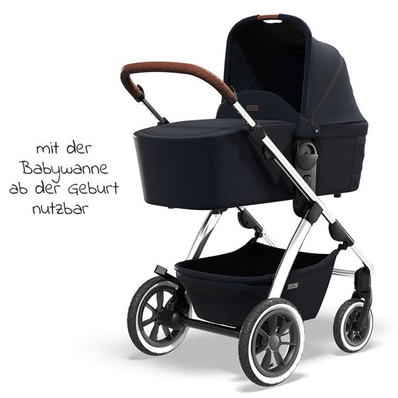 Moon 2in1 Combi Stroller Relaxx Edition with Sport Seat, Carrycot & Mattress, Air Wheels - up to 22 kg - Navy Silver Polish