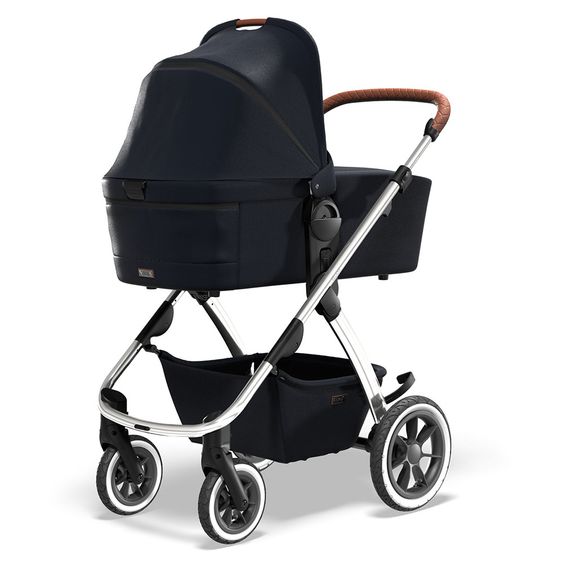 Moon 2in1 Combi Stroller Relaxx Edition with Sport Seat, Carrycot & Mattress, Air Wheels - up to 22 kg - Navy Silver Polish