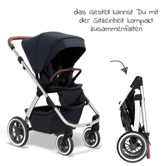 Moon 2in1 Combi Stroller Relaxx Edition with Sport Seat, Carrycot & Mattress, Air Wheels - up to 22 kg - Navy Silver Polish