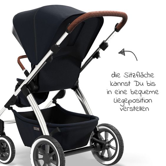 Moon 2in1 Combi Stroller Relaxx Edition with Sport Seat, Carrycot & Mattress, Air Wheels - up to 22 kg - Navy Silver Polish