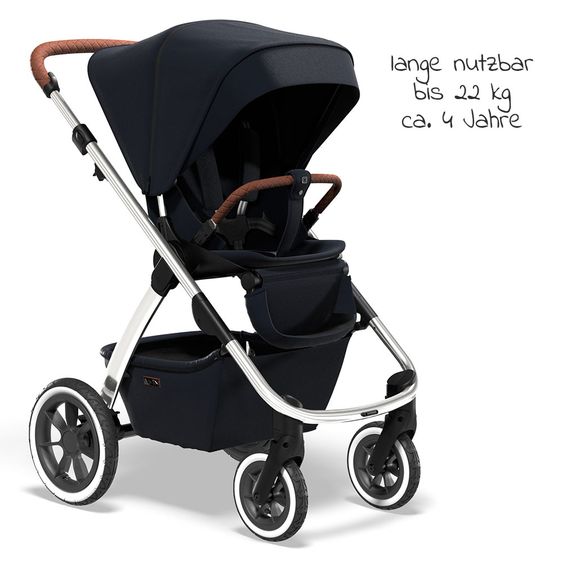 Moon 2in1 Combi Stroller Relaxx Edition with Sport Seat, Carrycot & Mattress, Air Wheels - up to 22 kg - Navy Silver Polish