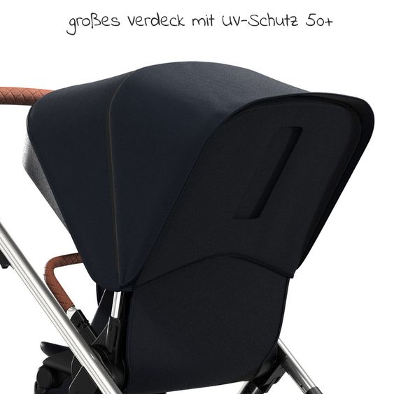 Moon 2in1 Combi Stroller Relaxx Edition with Sport Seat, Carrycot & Mattress, Air Wheels - up to 22 kg - Navy Silver Polish