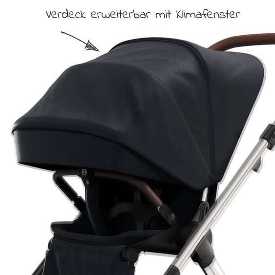 Moon 2in1 Combi Stroller Relaxx Edition with Sport Seat, Carrycot & Mattress, Air Wheels - up to 22 kg - Navy Silver Polish