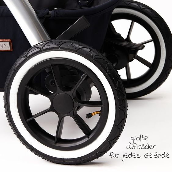 Moon 2in1 Combi Stroller Relaxx Edition with Sport Seat, Carrycot & Mattress, Air Wheels - up to 22 kg - Navy Silver Polish