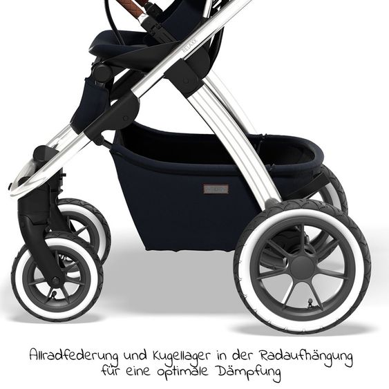 Moon 2in1 Combi Stroller Relaxx Edition with Sport Seat, Carrycot & Mattress, Air Wheels - up to 22 kg - Navy Silver Polish