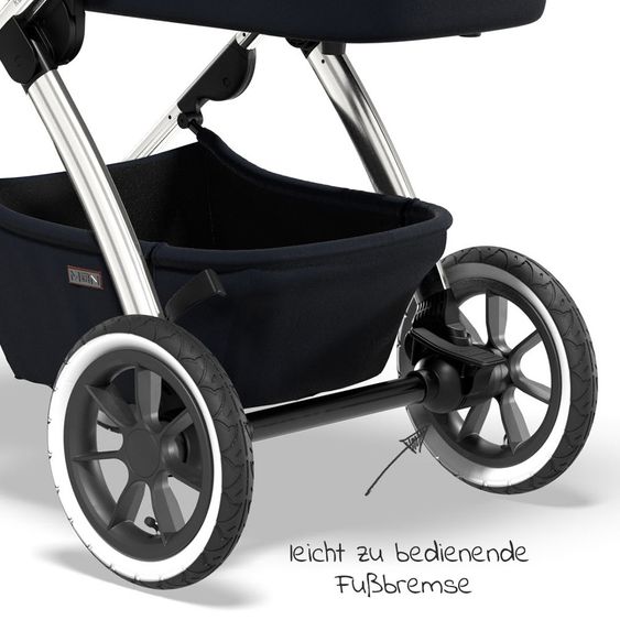 Moon 2in1 Combi Stroller Relaxx Edition with Sport Seat, Carrycot & Mattress, Air Wheels - up to 22 kg - Navy Silver Polish