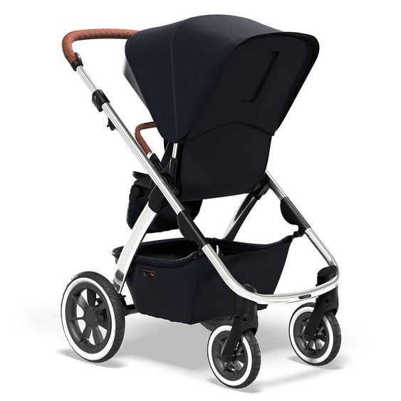Moon 2in1 Combi Stroller Relaxx Edition with Sport Seat, Carrycot & Mattress, Air Wheels - up to 22 kg - Navy Silver Polish