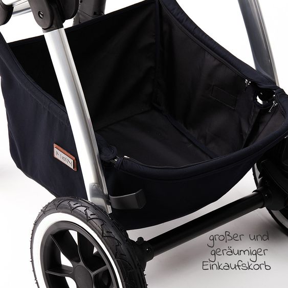 Moon 2in1 Combi Stroller Relaxx Edition with Sport Seat, Carrycot & Mattress, Air Wheels - up to 22 kg - Navy Silver Polish
