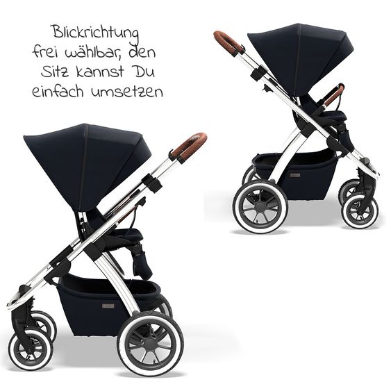 Moon 2in1 Combi Stroller Relaxx Edition with Sport Seat, Carrycot & Mattress, Air Wheels - up to 22 kg - Navy Silver Polish
