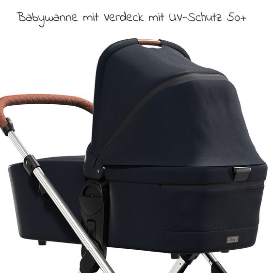Moon 2in1 Combi Stroller Relaxx Edition with Sport Seat, Carrycot & Mattress, Air Wheels - up to 22 kg - Navy Silver Polish