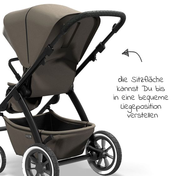 Moon Passeggino combinato 2in1 Relaxx Special Edition Seggiolino sportivo, navicella e materassino, ruote pneumatiche fino a 22 kg - Fango riciclato