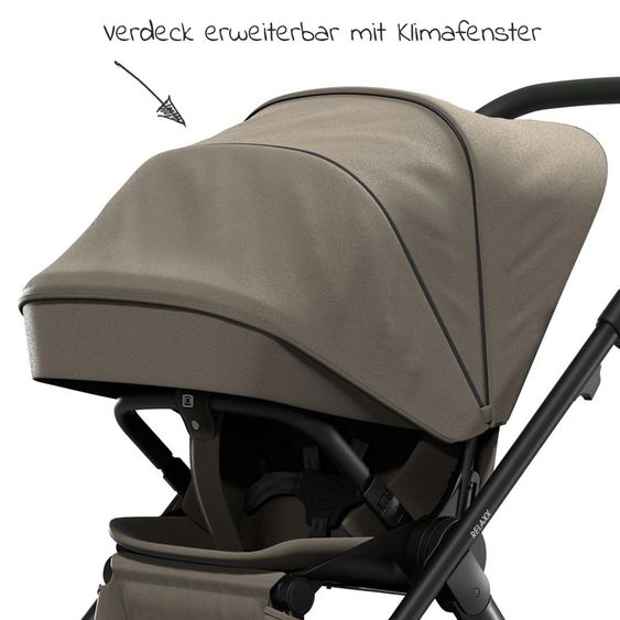 Moon Passeggino combinato 2in1 Relaxx Special Edition Seggiolino sportivo, navicella e materassino, ruote pneumatiche fino a 22 kg - Fango riciclato