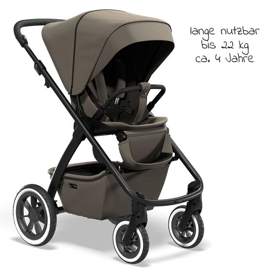 Moon Passeggino combinato 2in1 Relaxx Special Edition Seggiolino sportivo, navicella e materassino, ruote pneumatiche fino a 22 kg - Fango riciclato