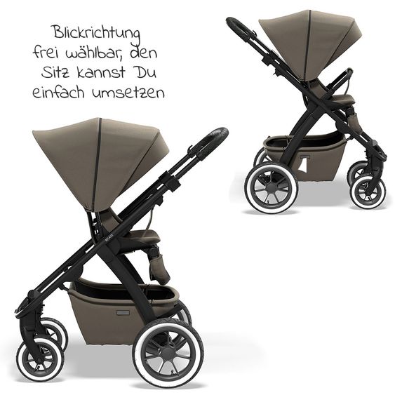 Moon Passeggino combinato 2in1 Relaxx Special Edition Seggiolino sportivo, navicella e materassino, ruote pneumatiche fino a 22 kg - Fango riciclato
