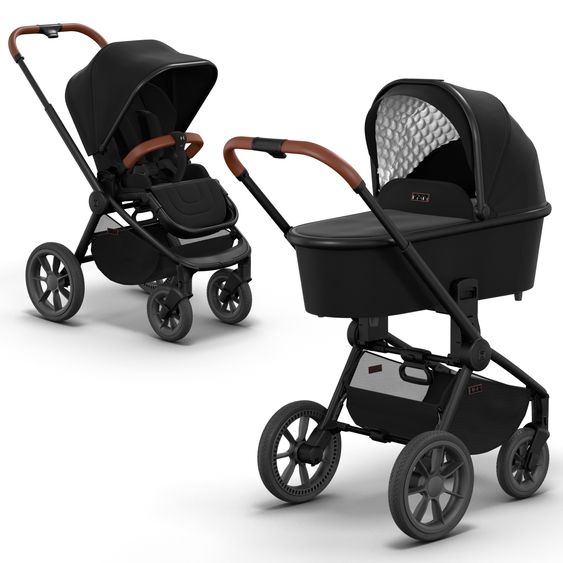 Moon 2in1 Kombi-Kinderwagen Resea S Basic mit Babywanne, Sportsitz & Teleskopschieber - bis 22 kg - Black