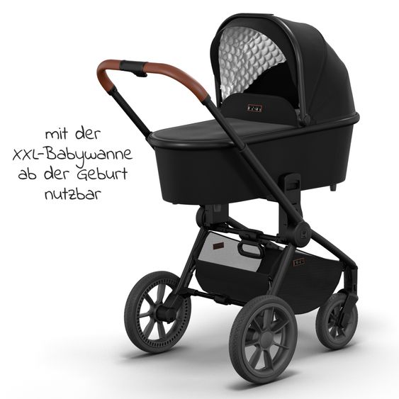 Moon 2in1 Kombi-Kinderwagen Resea S Basic mit Babywanne, Sportsitz & Teleskopschieber - bis 22 kg - Black