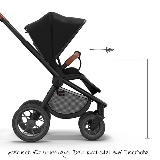 Moon 2in1 Kombi-Kinderwagen Resea S Basic mit Babywanne, Sportsitz & Teleskopschieber - bis 22 kg - Black
