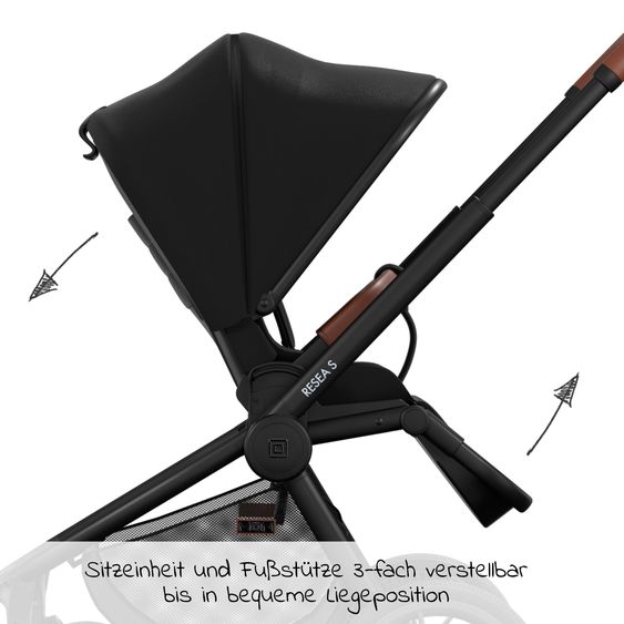 Moon 2in1 Kombi-Kinderwagen Resea S Basic mit Babywanne, Sportsitz & Teleskopschieber - bis 22 kg - Black