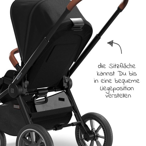 Moon Passeggino combinato 2in1 Resea S Basic con seduta sportiva, navicella - fino a 22 kg - Nero Melange