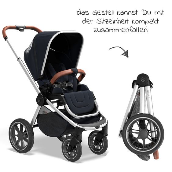 Moon 2in1 Kombi-Kinderwagen Resea S Basic mit Sportsitz, Babywanne - bis 22 kg - Navy Melange