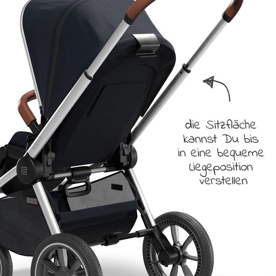 Moon 2in1 Kombi-Kinderwagen Resea S Basic mit Sportsitz, Babywanne - bis 22 kg - Navy Melange