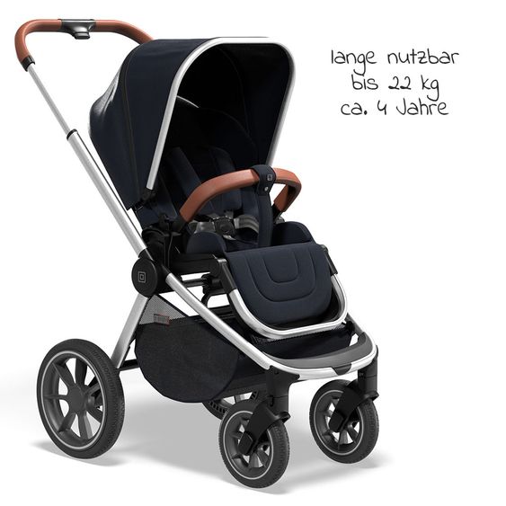 Moon 2in1 Kombi-Kinderwagen Resea S Basic mit Sportsitz, Babywanne - bis 22 kg - Navy Melange