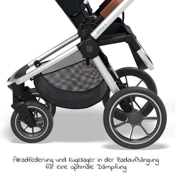 Moon 2in1 Kombi-Kinderwagen Resea S Basic mit Sportsitz, Babywanne - bis 22 kg - Navy Melange