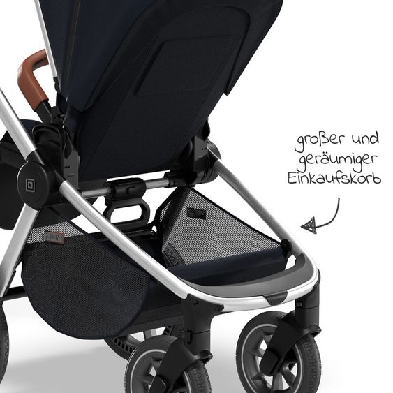 Moon 2in1 Kombi-Kinderwagen Resea S Basic mit Sportsitz, Babywanne - bis 22 kg - Navy Melange