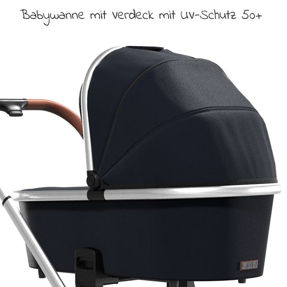 Moon 2in1 Kombi-Kinderwagen Resea S Basic mit Sportsitz, Babywanne - bis 22 kg - Navy Melange