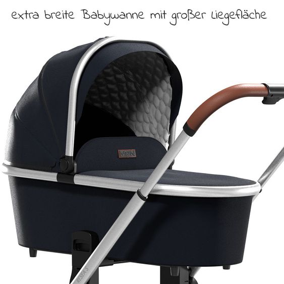 Moon 2in1 Kombi-Kinderwagen Resea S Basic mit Sportsitz, Babywanne - bis 22 kg - Navy Melange