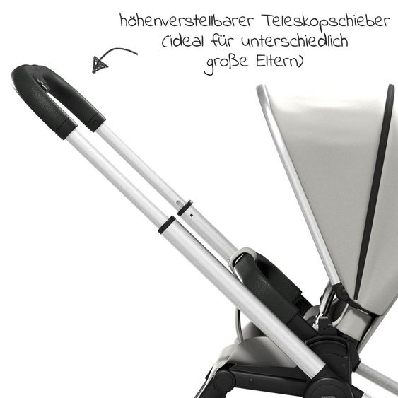Moon Passeggino combinato 2in1 Resea S Basic con seduta sportiva, navicella - fino a 22 kg - Shadow Melange