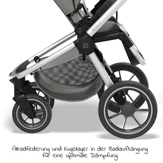 Moon Passeggino combinato 2in1 Resea S Basic con seduta sportiva, navicella - fino a 22 kg - Shadow Melange