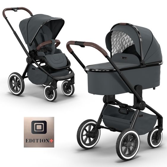 Moon 2in1 Kombi-Kinderwagen Resea S Edition + mit Lufträder, Babywanne, Sportsitz & Teleskopschieber - bis 22 kg - Anthrazit Black Chrome