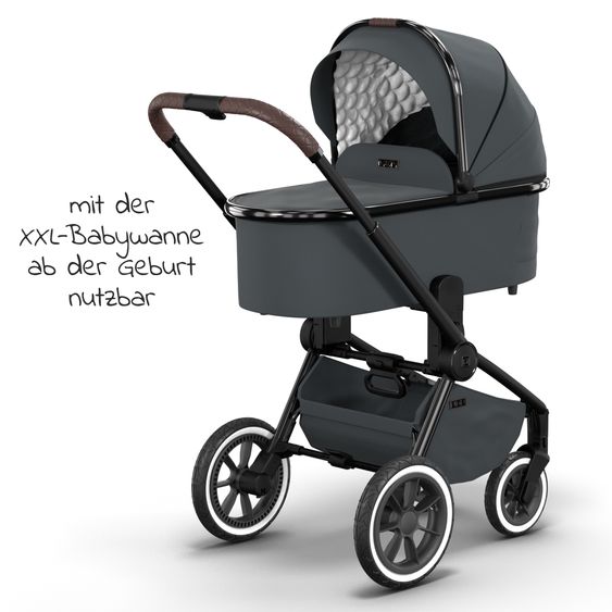 Moon 2in1 Kombi-Kinderwagen Resea S Edition + mit Lufträder, Babywanne, Sportsitz & Teleskopschieber - bis 22 kg - Anthrazit Black Chrome