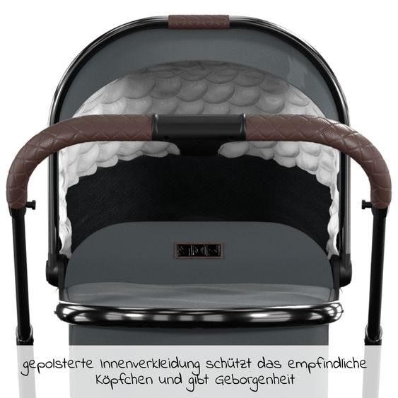 Moon 2in1 Kombi-Kinderwagen Resea S Edition + mit Lufträder, Babywanne, Sportsitz & Teleskopschieber - bis 22 kg - Anthrazit Black Chrome