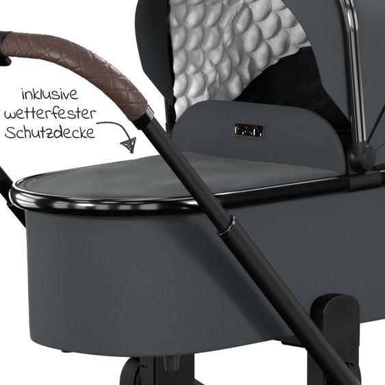 Moon 2in1 Kombi-Kinderwagen Resea S Edition + mit Lufträder, Babywanne, Sportsitz & Teleskopschieber - bis 22 kg - Anthrazit Black Chrome
