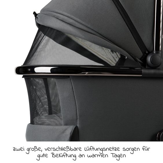 Moon 2in1 Kombi-Kinderwagen Resea S Edition + mit Lufträder, Babywanne, Sportsitz & Teleskopschieber - bis 22 kg - Anthrazit Black Chrome