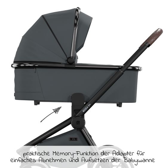 Moon 2in1 Kombi-Kinderwagen Resea S Edition + mit Lufträder, Babywanne, Sportsitz & Teleskopschieber - bis 22 kg - Anthrazit Black Chrome