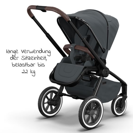 Moon 2in1 Kombi-Kinderwagen Resea S Edition + mit Lufträder, Babywanne, Sportsitz & Teleskopschieber - bis 22 kg - Anthrazit Black Chrome