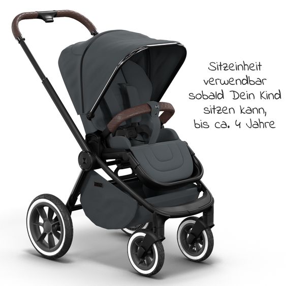Moon 2in1 Kombi-Kinderwagen Resea S Edition + mit Lufträder, Babywanne, Sportsitz & Teleskopschieber - bis 22 kg - Anthrazit Black Chrome